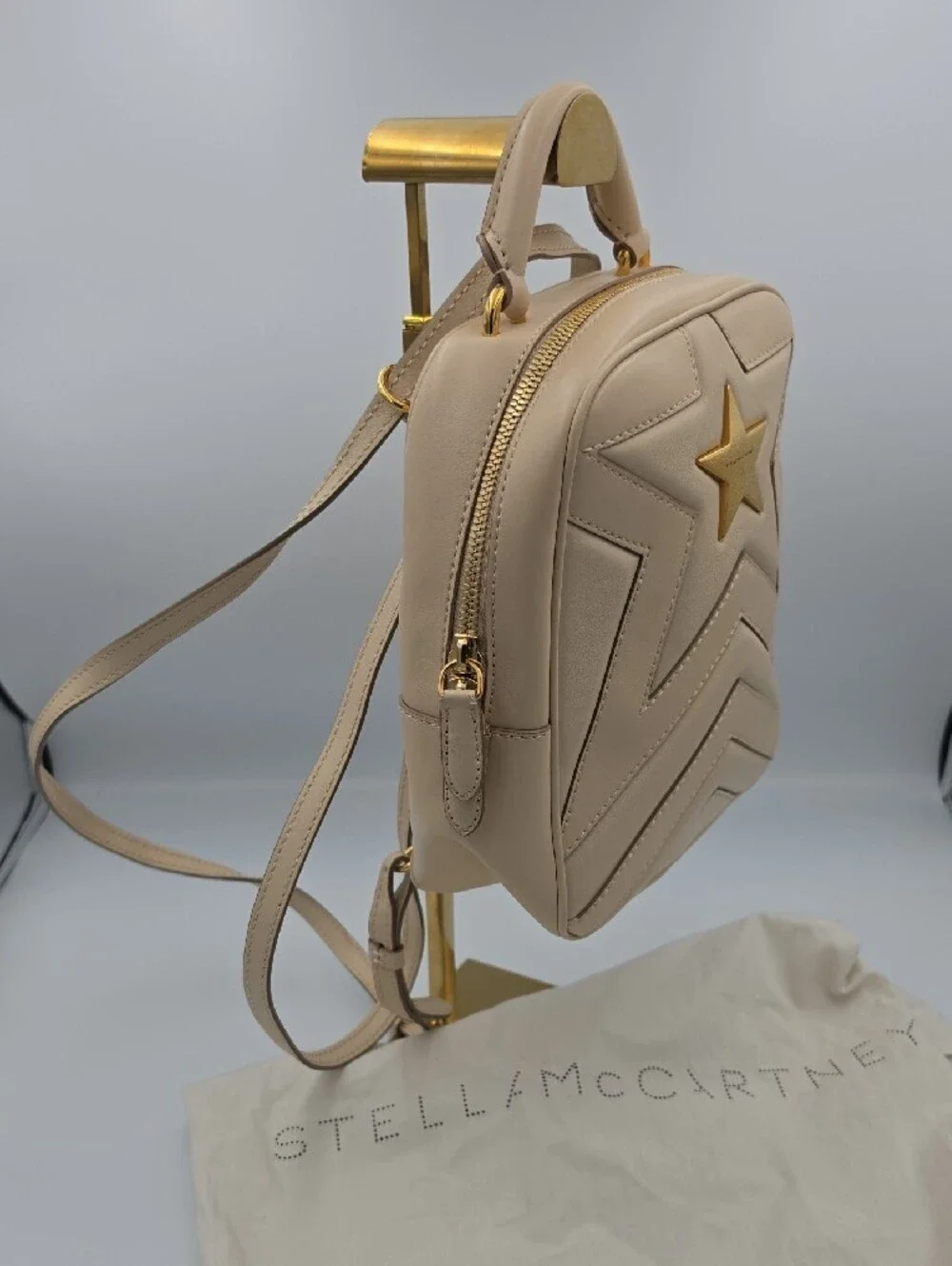 Stella McCartney Neutral Beige Star Quilted Mini Backpack W/ Gold (EUC)✨️🌟✨️